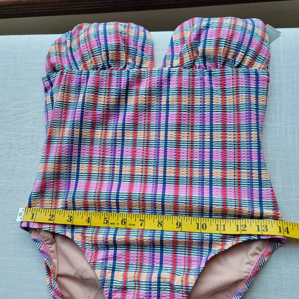 New! J. Crew sz 6 Tie-shoulder one-piece Pink Plaid Swimsuit Madras NWT - Picture 11 of 14